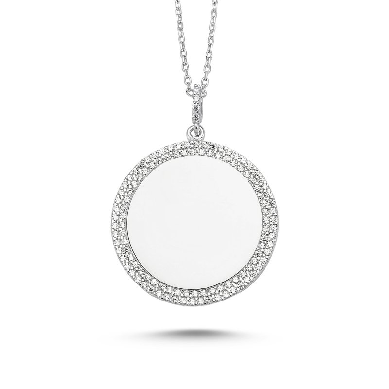 2 Row CZ Round Plate Necklace - N82533