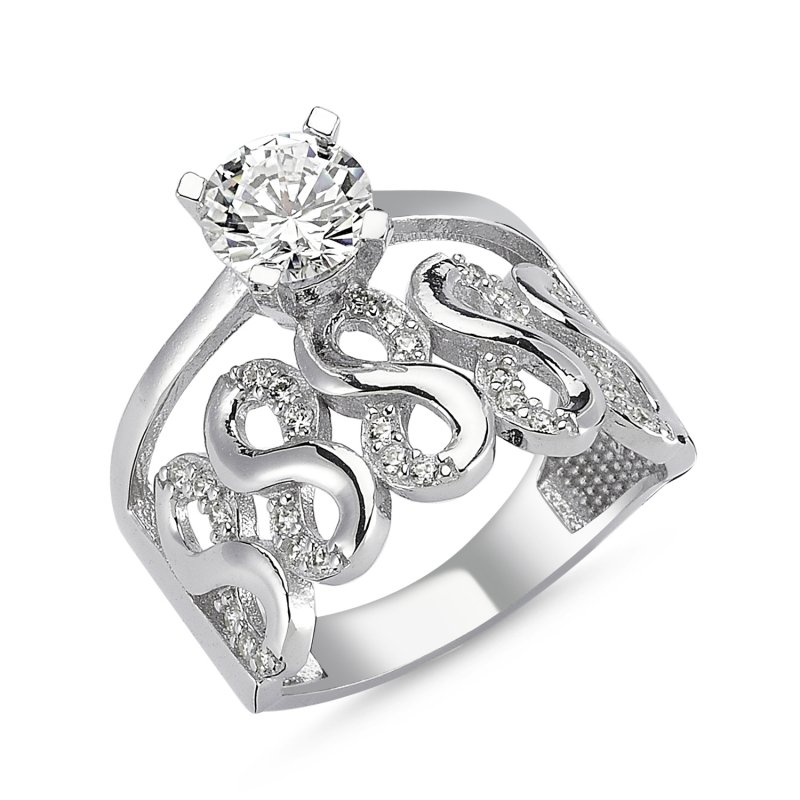 CZ Infinity Half Eternity & Solitaire Ring - R82538