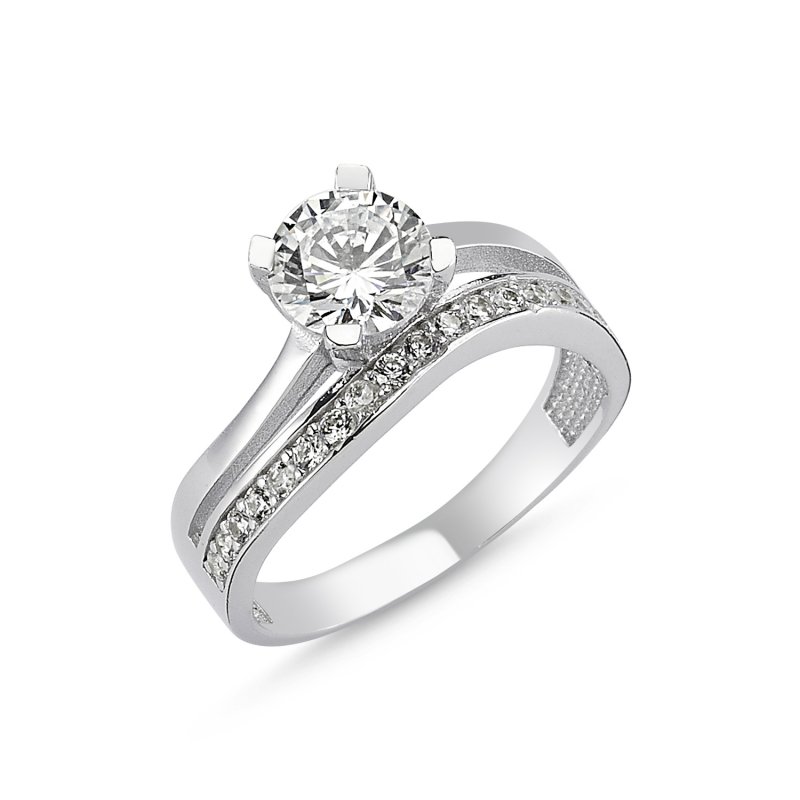 CZ Single Row Twist Half Eternity & Solitaire Ring - R82540