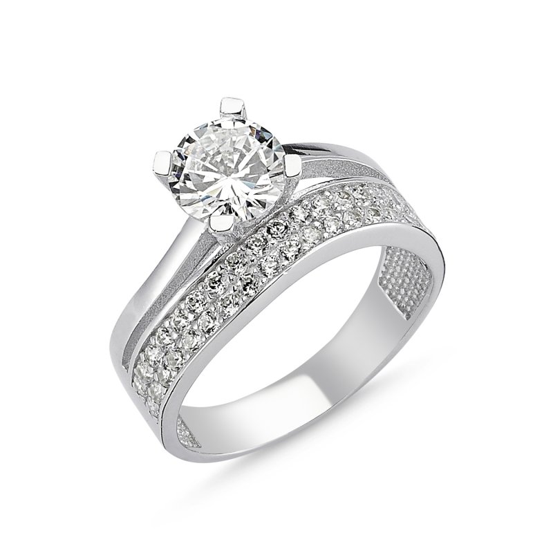 CZ Two Row Twist Half Eternity & Solitaire Ring - R82542