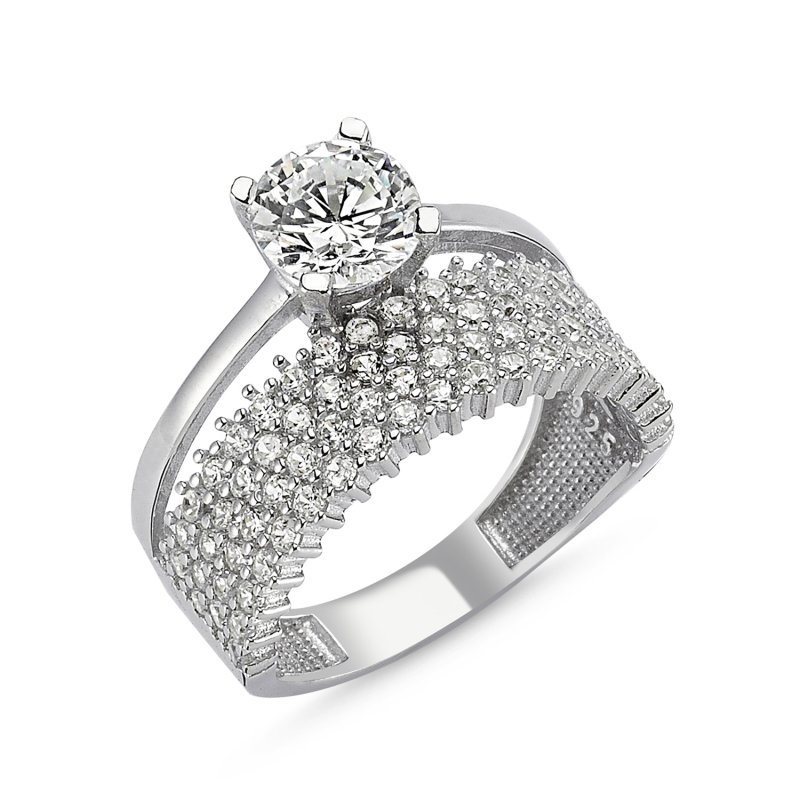 CZ Four Row Half Eternity & Solitaire Ring - R82546
