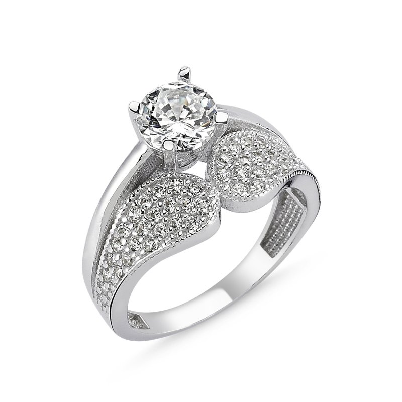 CZ Half Eternity & Solitaire Ring - R82548