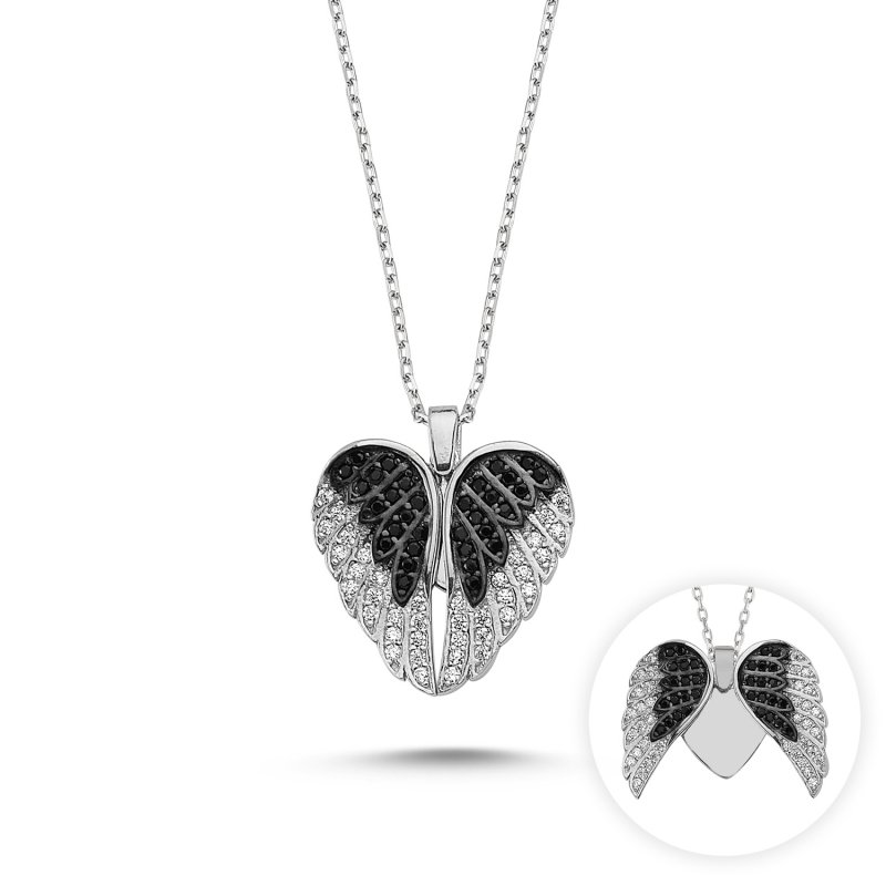 Wings & Heart CZ Movable Necklace - N82571