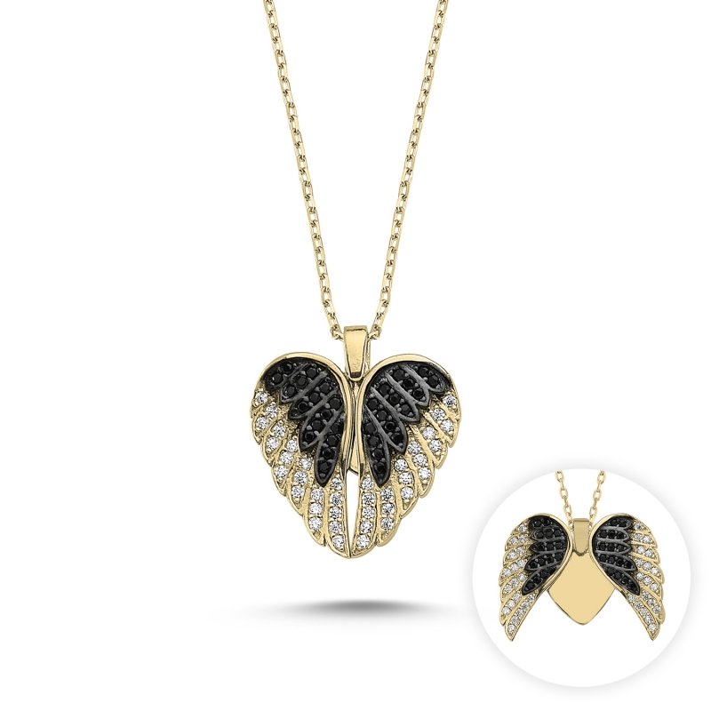 Wings & Heart CZ Movable Necklace - N82571