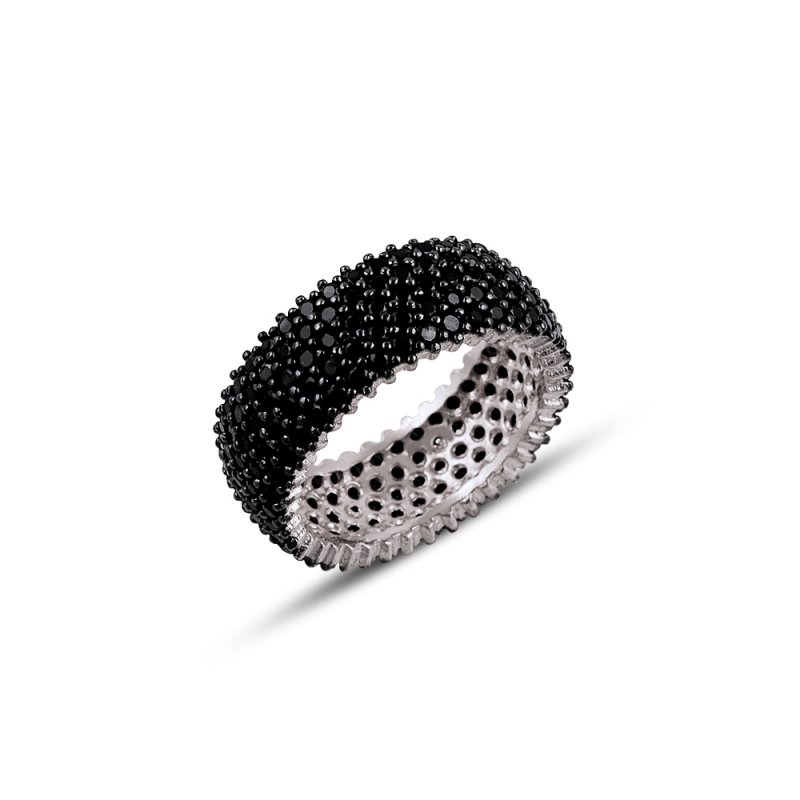 Rhodium Plated Black CZ 5 Row Eternity Ring With Black - R82581