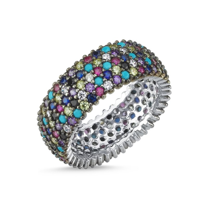 CZ 5 Row Rhodium Plated Mixed Color Eternity Ring - R82716