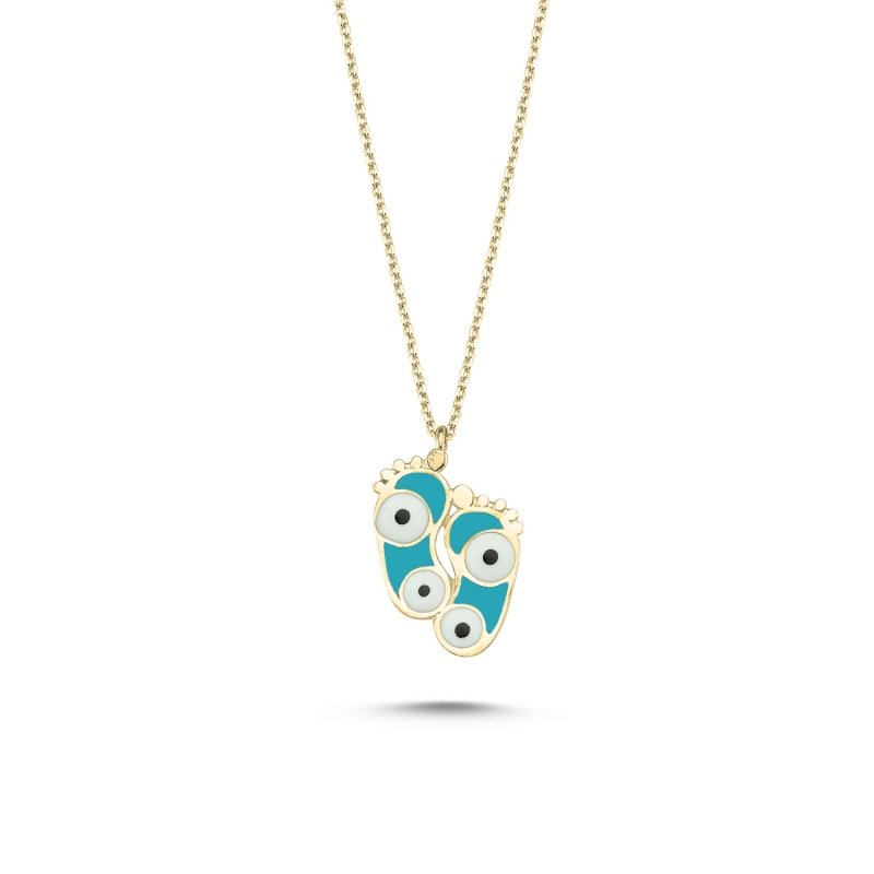 Evil Eye & Footprint Turquoise Enamel Necklace - N82797