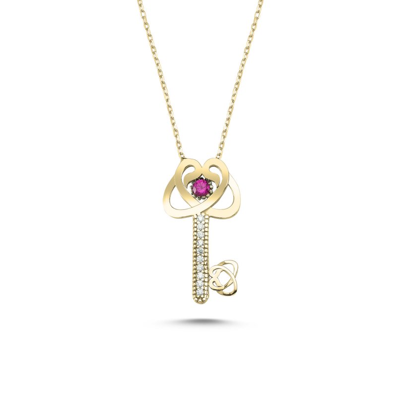 CZ Key & Waw Silver Necklace - N82803
