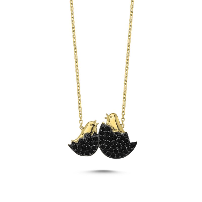 Black CZ Egg & Chick Necklace - N82828