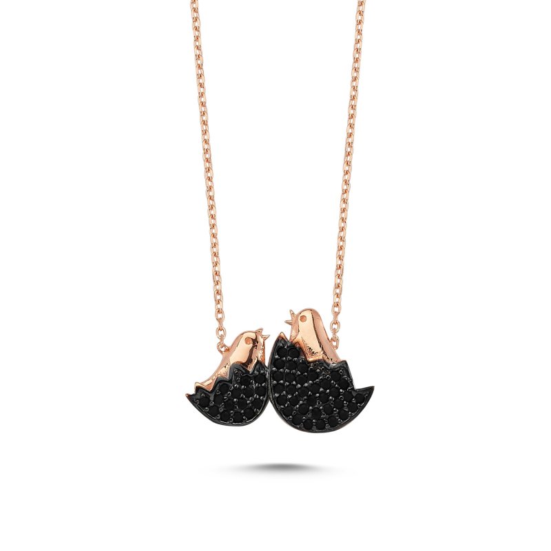 Black CZ Egg & Chick Necklace - N82828
