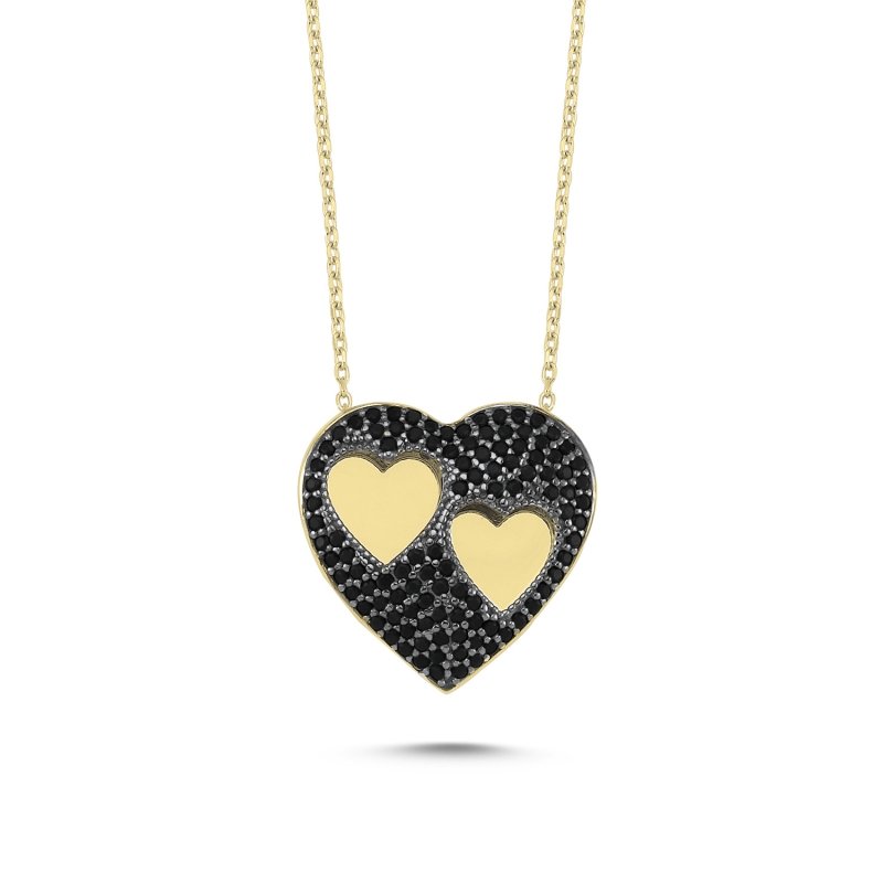 Heart Black CZ Double Necklace - N82833