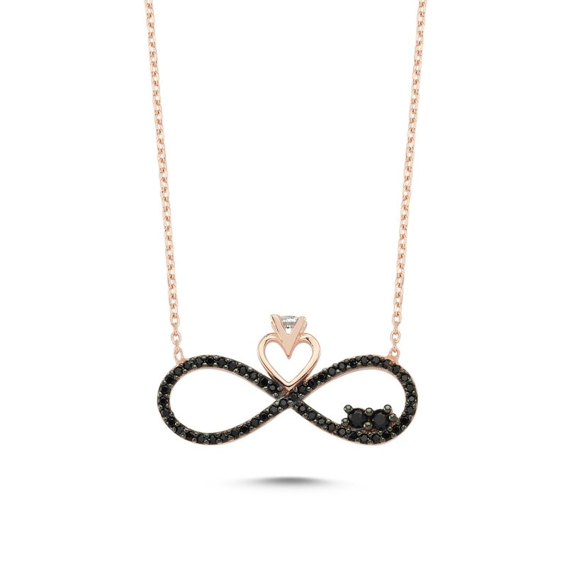 Black CZ Infinity & Solitaire Necklace - N82837