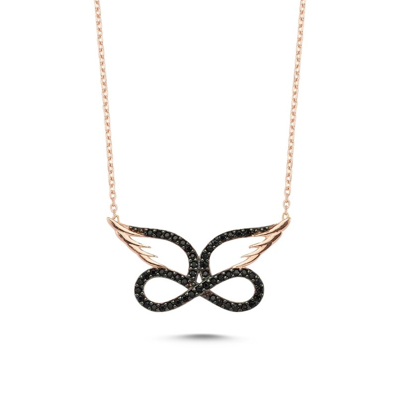 Black CZ Wing & Infinity Necklace - N82838