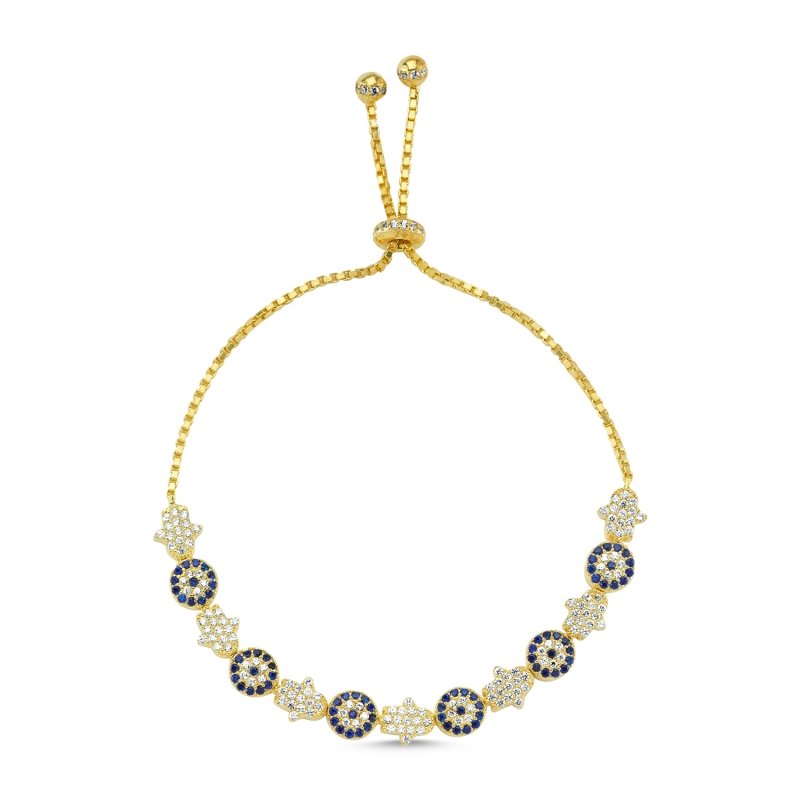 CZ Hamsa & Evil Eye Adjustable Sliding Bracelet - B82860
