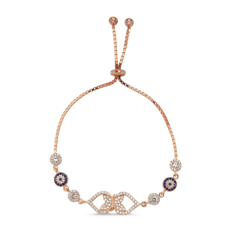 CZ Butterfly & Evil Eye Adjustable Sliding Bracelet - B82864