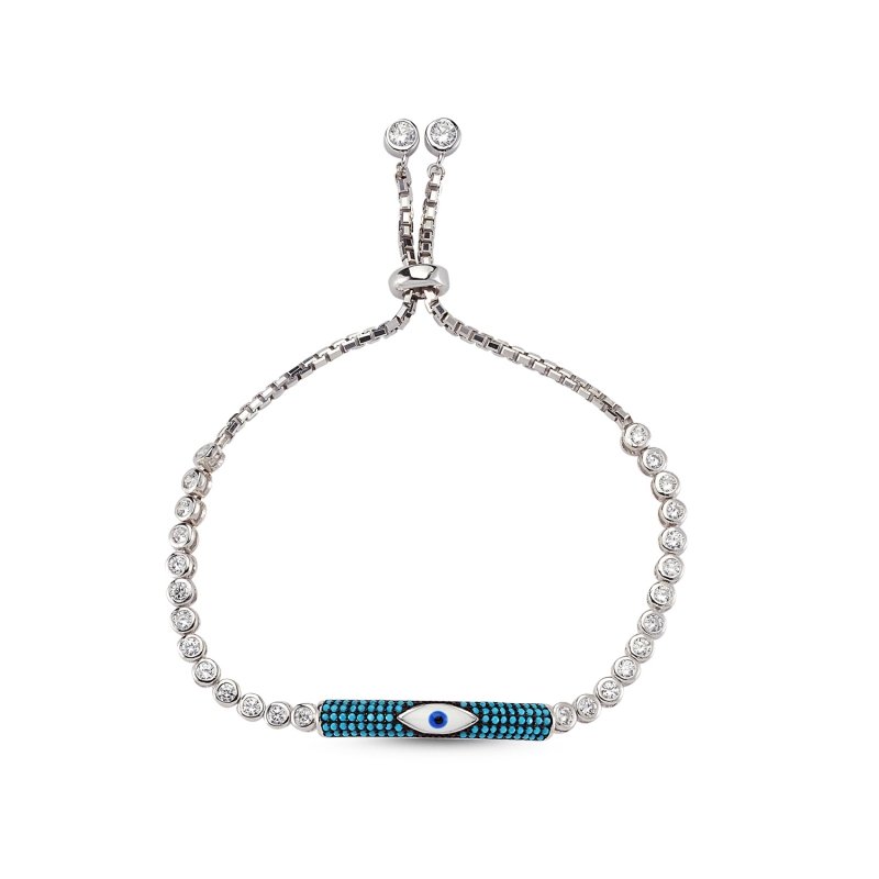 Evil Eye Line CZ Adjustable Sliding Bracelet - B82885