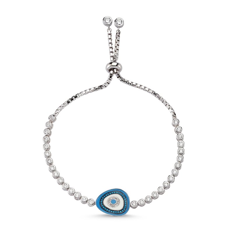 Enamel Evil Eye Line Adjustable Sliding Bracelet - B82890