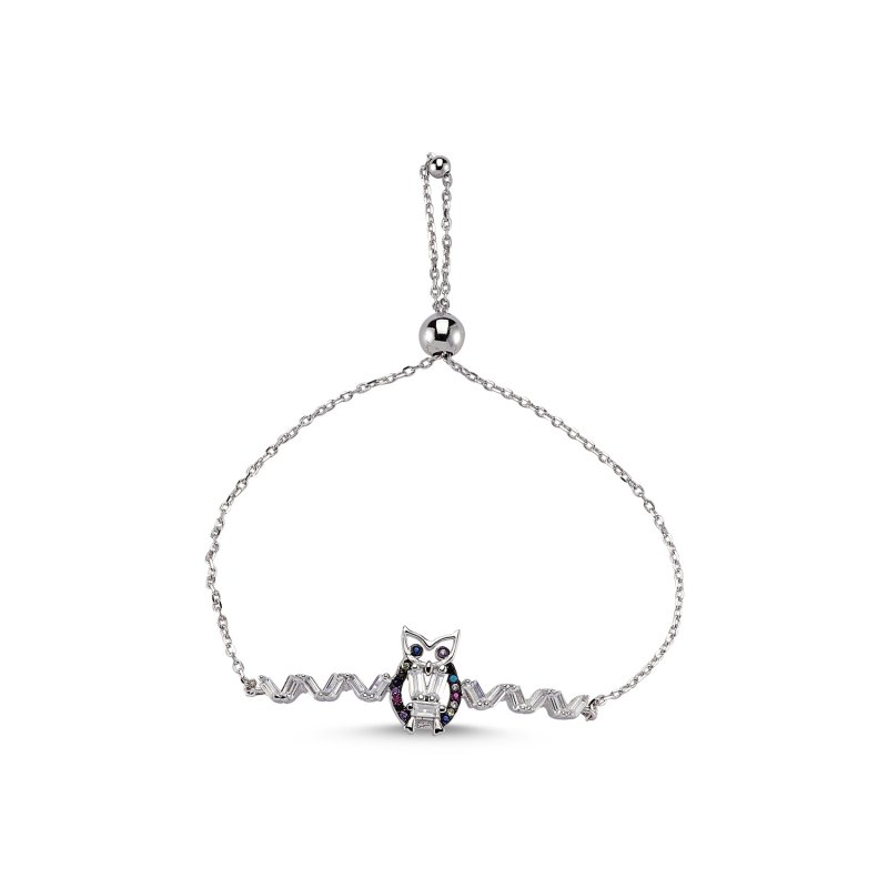 Baguette CZ Owl Adjustable Sliding Bracelet - B82898