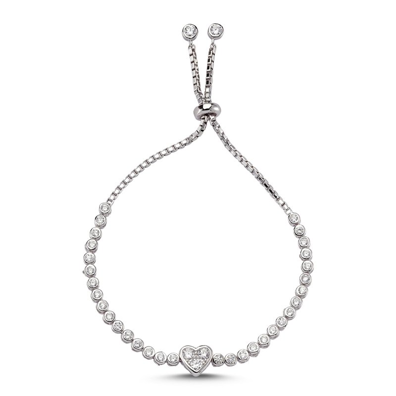 CZ Line Heart Adjustable Sliding Bracelet - B82902