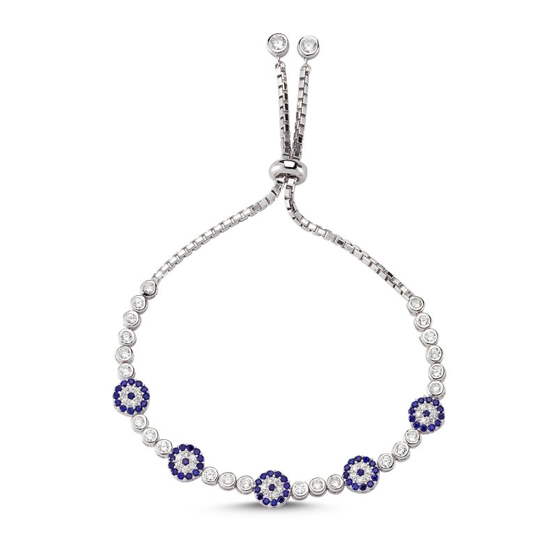 CZ Evil Eye Line Adjustable Sliding Bracelet - B82910