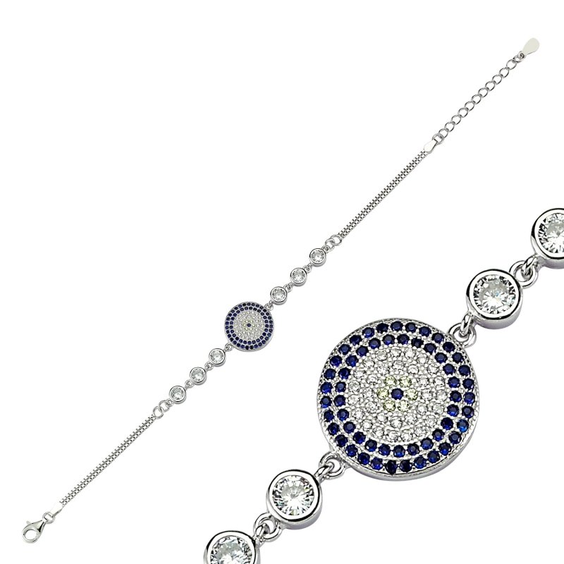 Rhodium Plated CZ Evil Eye Bracelet - B82912