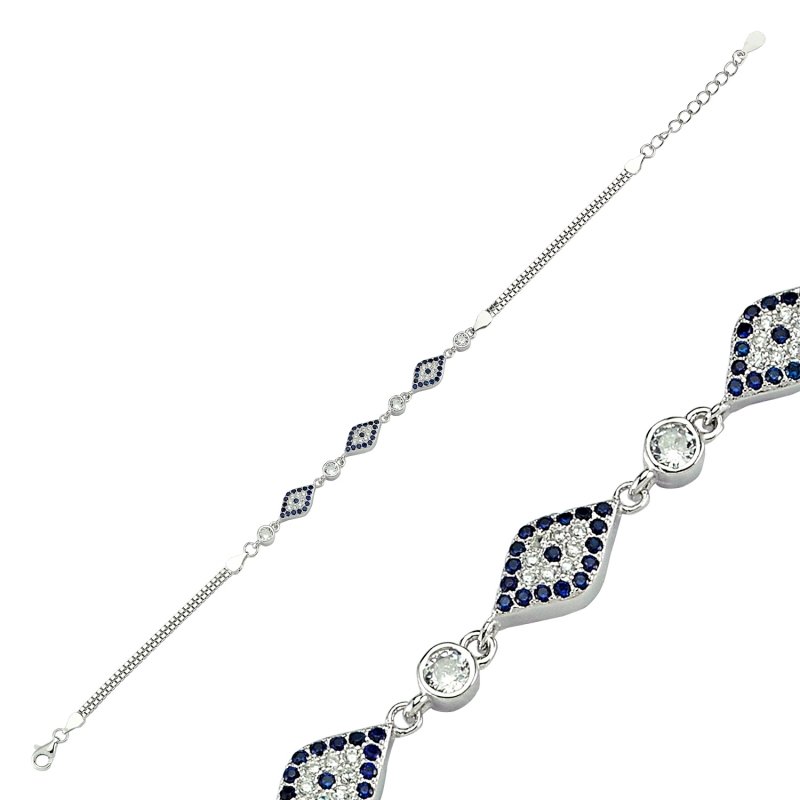 Rhodium Plated Evil Eye Bracelet - B82915
