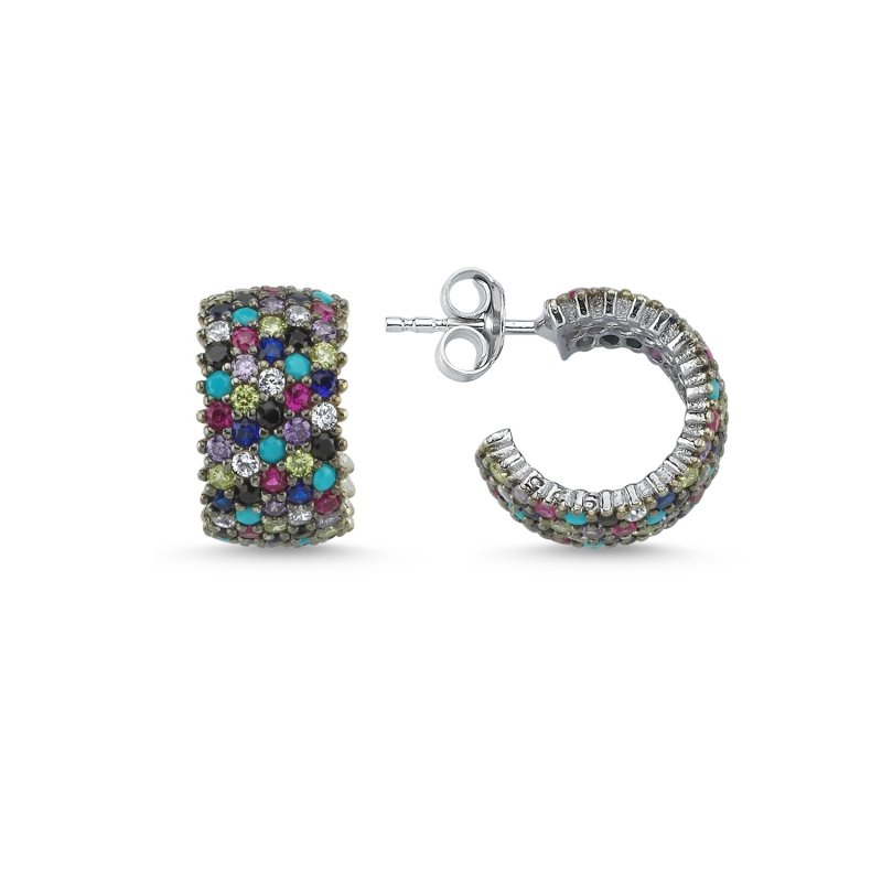 Rhodium Plated Mixed CZ 5 Row Eternity Hoop Earrings - E82969