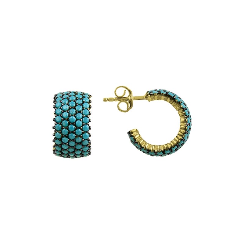 Turquoise CZ 5 Row Eternity Hoop Earrings - E82992