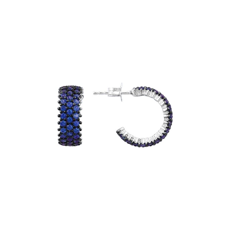 Sapphire CZ 3 Row Eternity Hoop Earrings - E83012