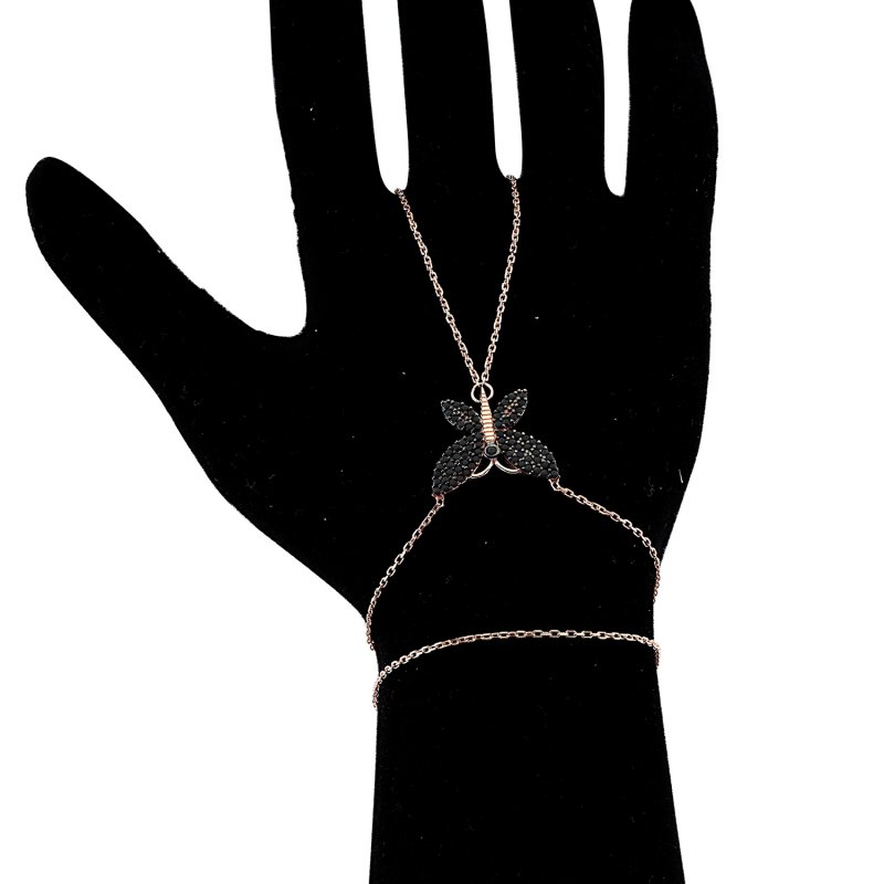 Black CZ Butterfly Design Bracelet Ring - B83038