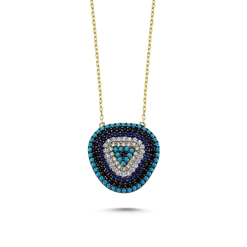 Mix CZ Evil Eye Rounded Triangle Necklace - N83065