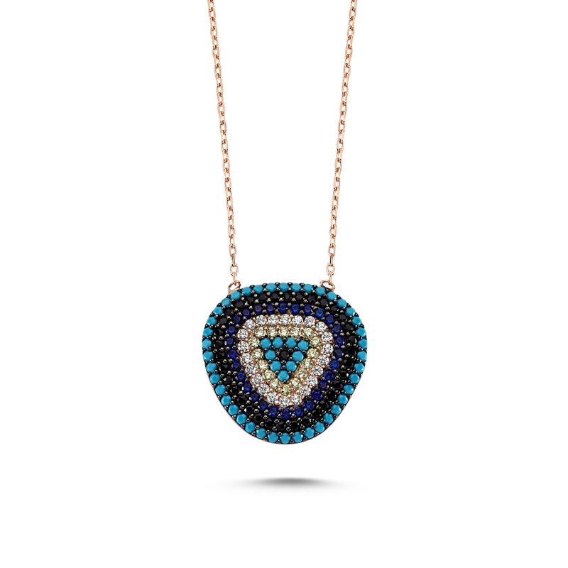 Mix CZ Evil Eye Rounded Triangle Necklace - N83065