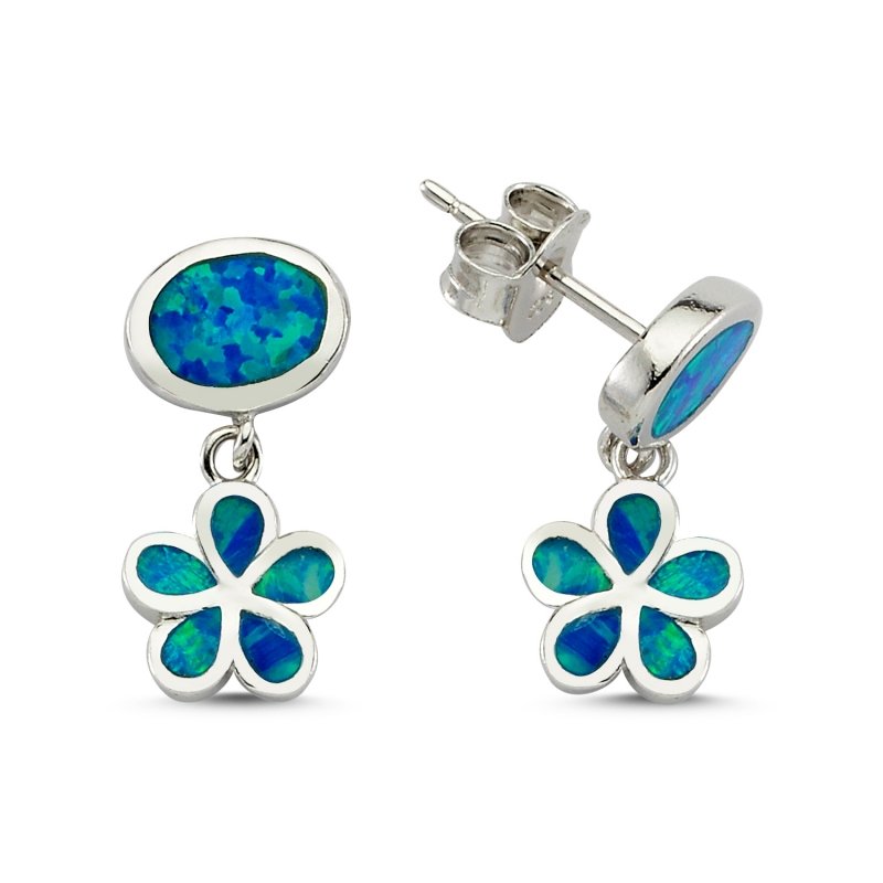 Blue Opal Flower Earrings - E83138