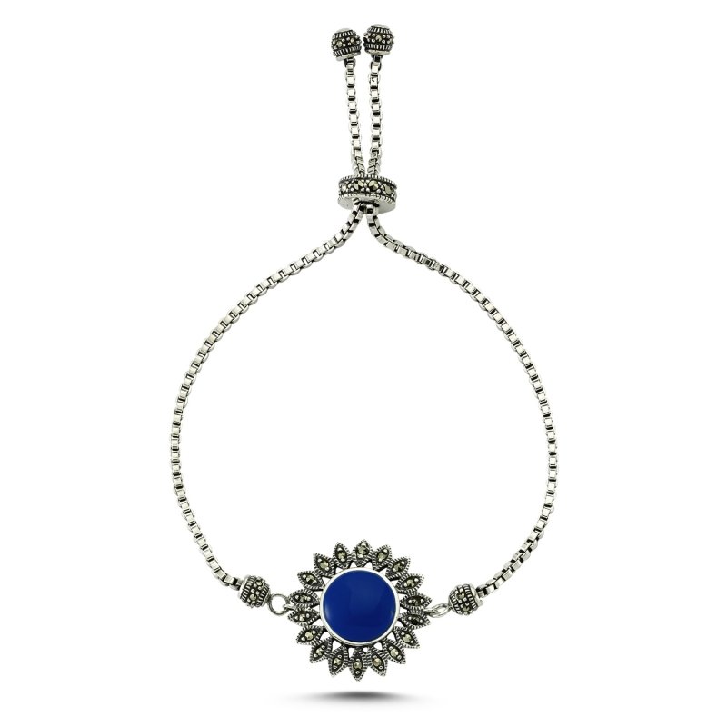 Marcasite Natural Stone Adjustable Sliding Bracelet - B83148