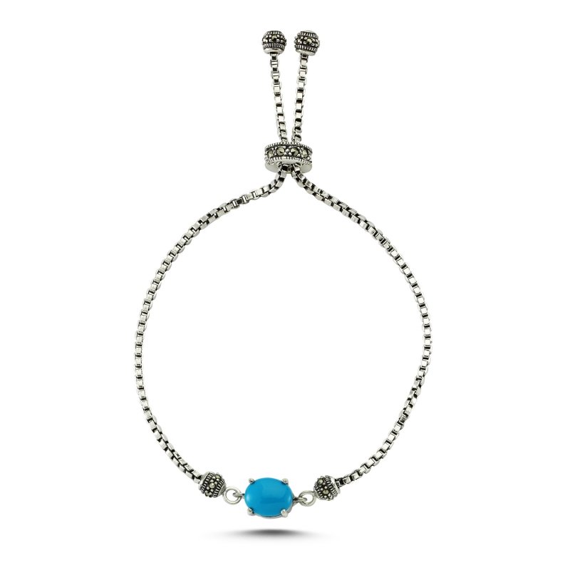 Marcasite Natural Stone Adjustable Sliding Bracelet - B83149