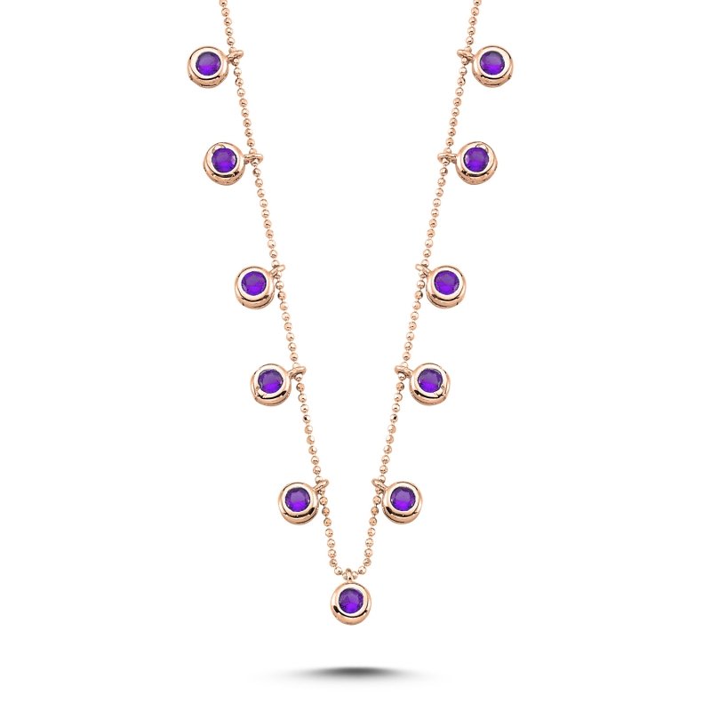 Amethyst CZ Dangle Charm Necklace - N83366