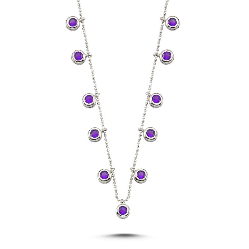 Amethyst CZ Dangle Charm Necklace - N83366