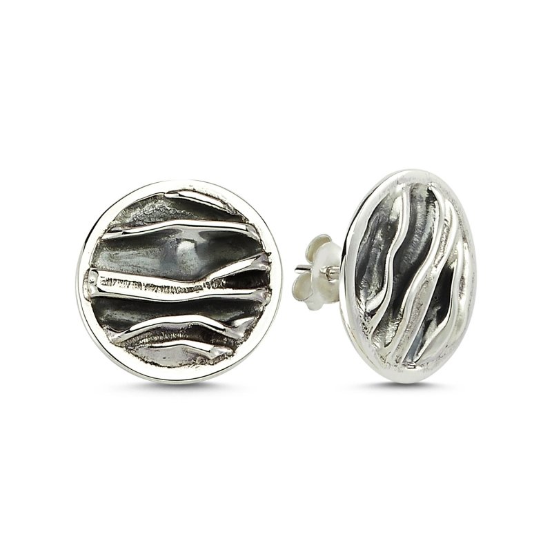 Bark Round Stud Earrings - E83544