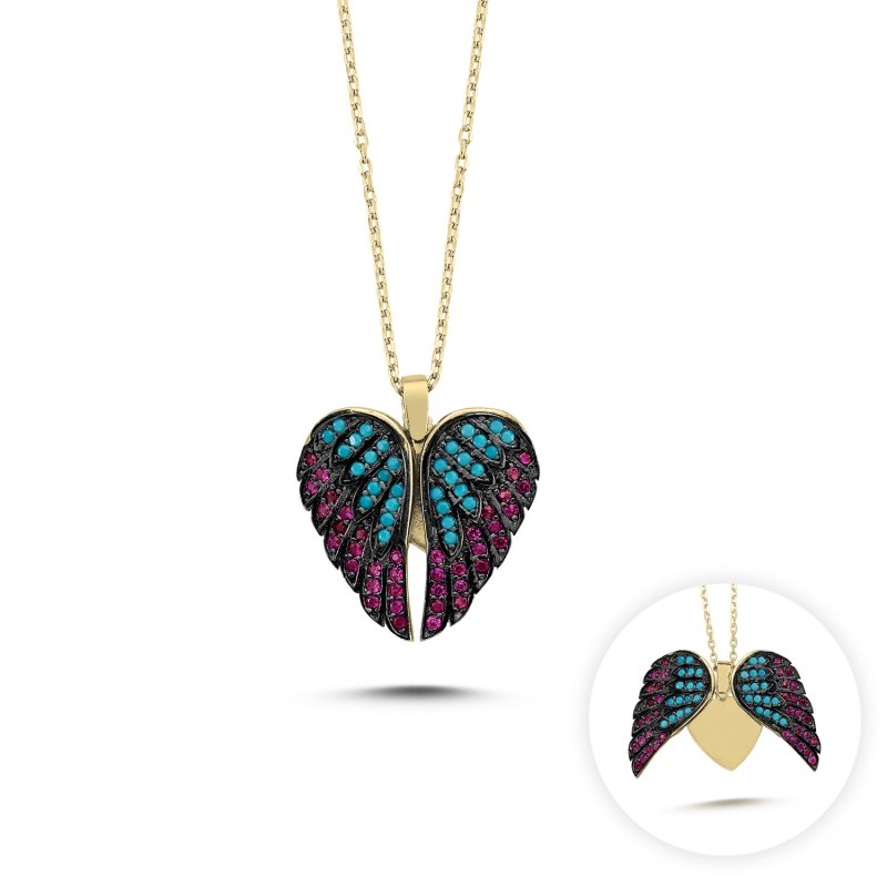 Wings & Heart CZ Movable Necklace - N83584