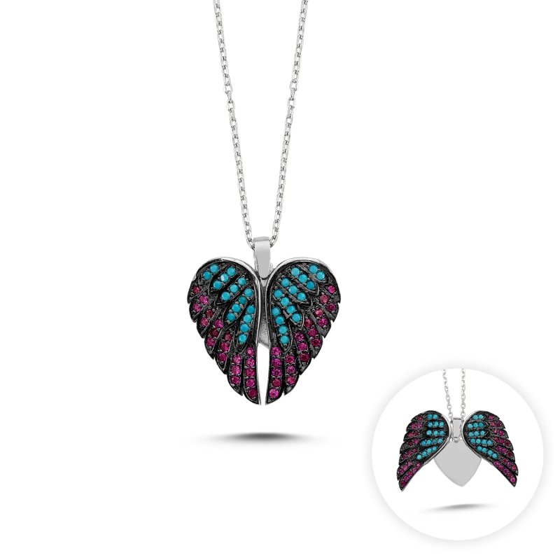 Wings & Heart CZ Movable Necklace - N83584