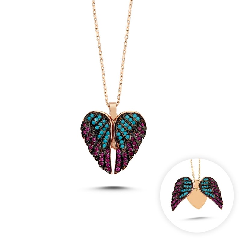 Wings & Heart CZ Movable Necklace - N83584
