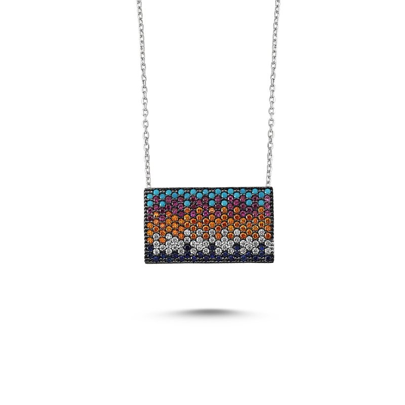 Mix CZ Rectangle Necklace - N83668