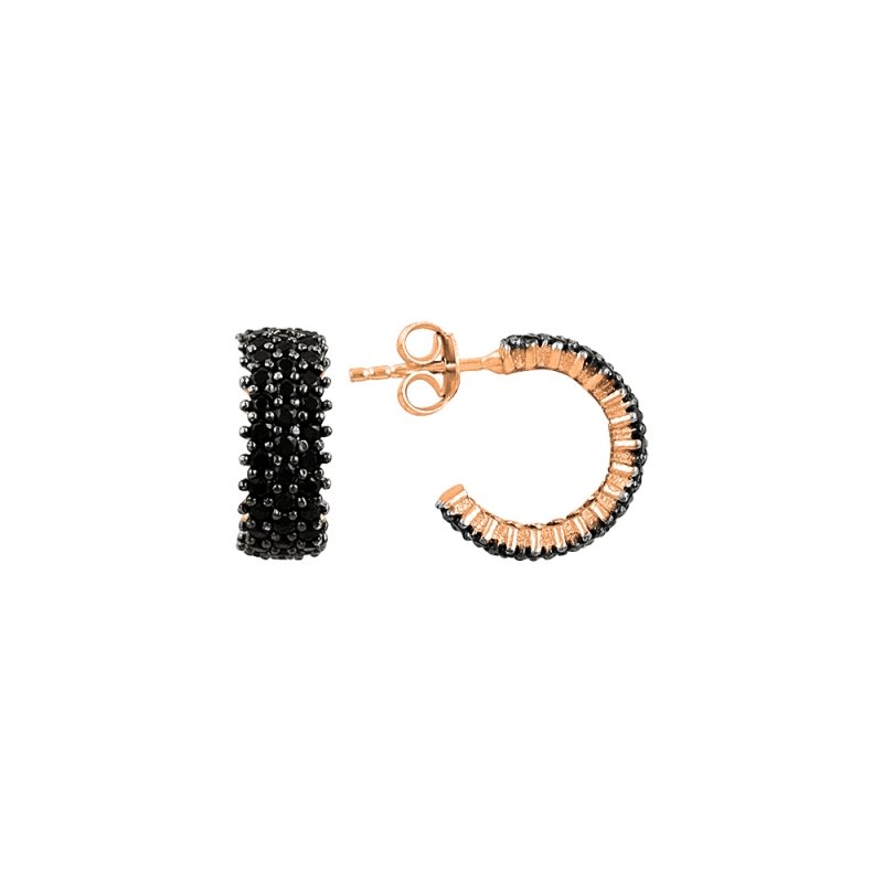 Black CZ 3 Row Eternity Hoop Earrings - E83689