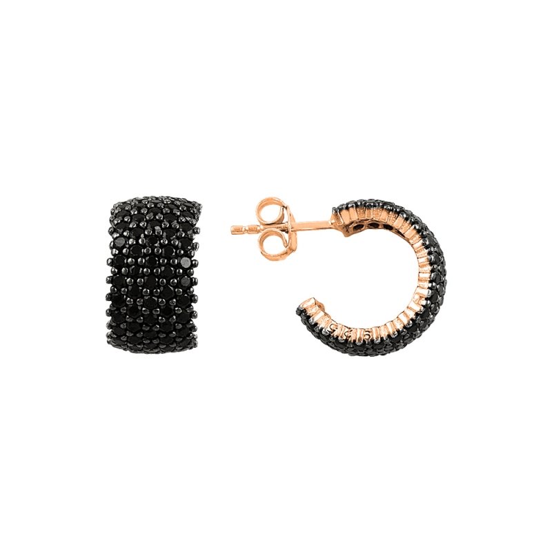 Black CZ 5 Row Eternity Hoop Earrings - E83690