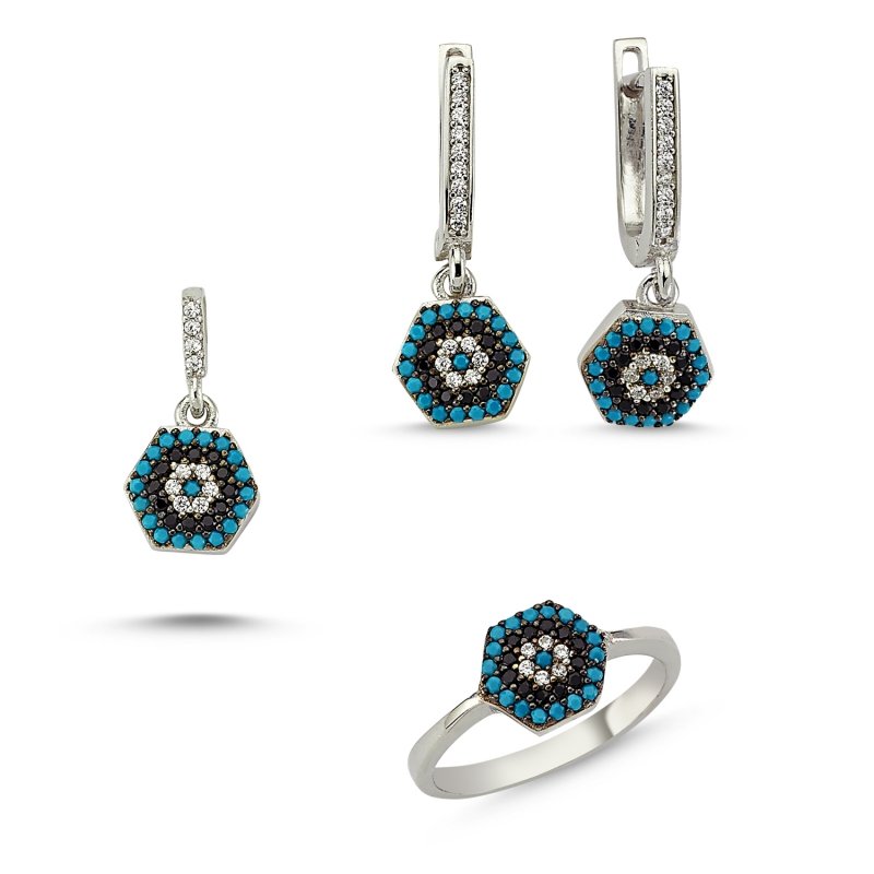 CZ Evil Eye Hexagon Set - S83702