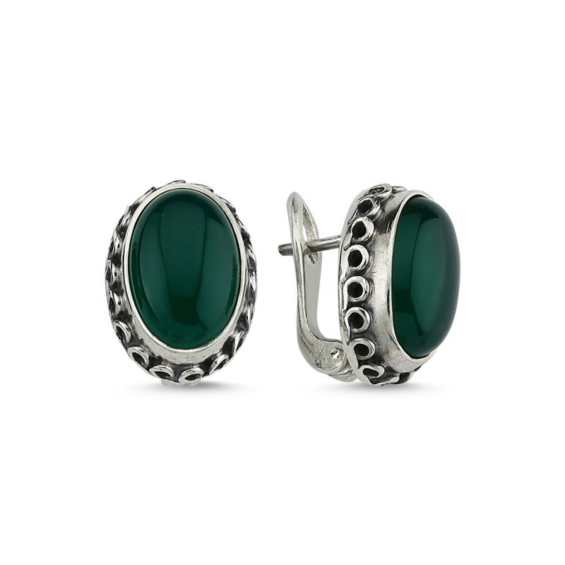Green Agate Stone Handmade Earrings - E83887