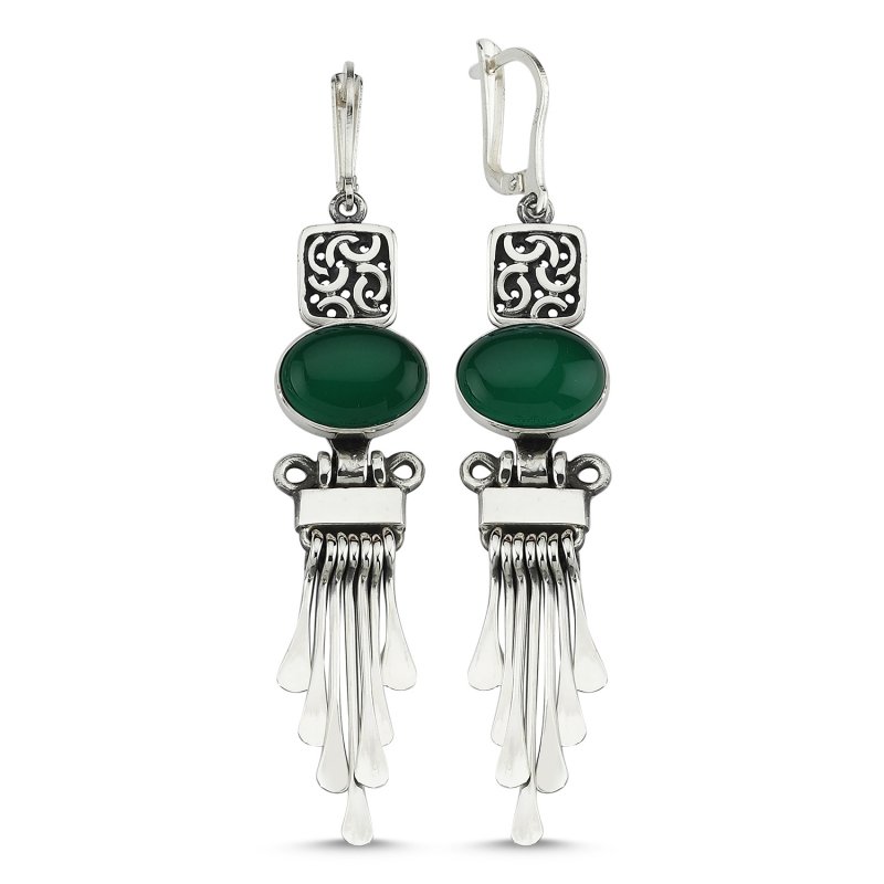 Green Agate Stone Handmade Earrings - E83914