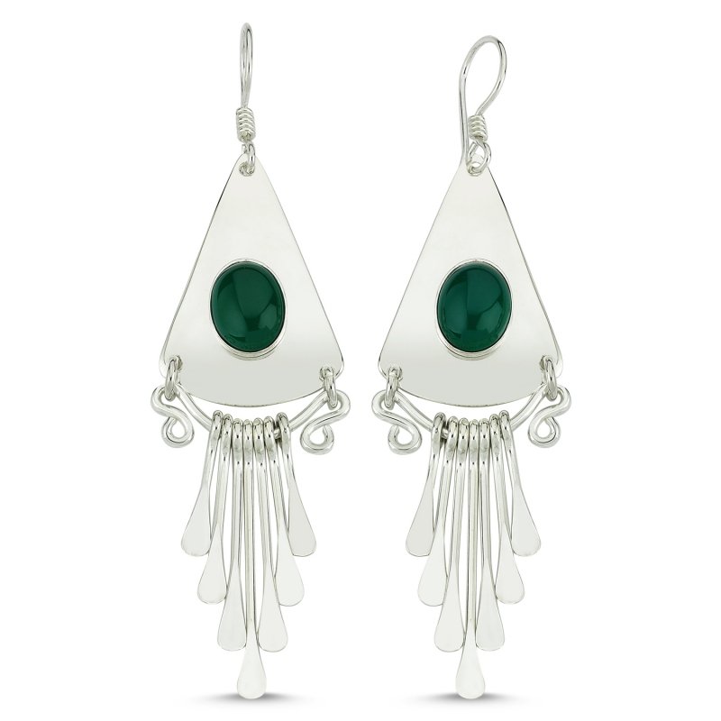 Green Agate Stone Handmade Earrings - E83923