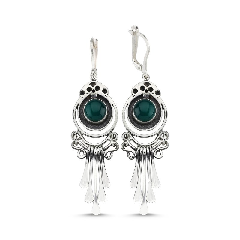 Green Agate Stone Handmade Earrings - E83937