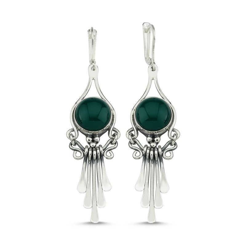 Green Agate Stone Handmade Earrings - E83954